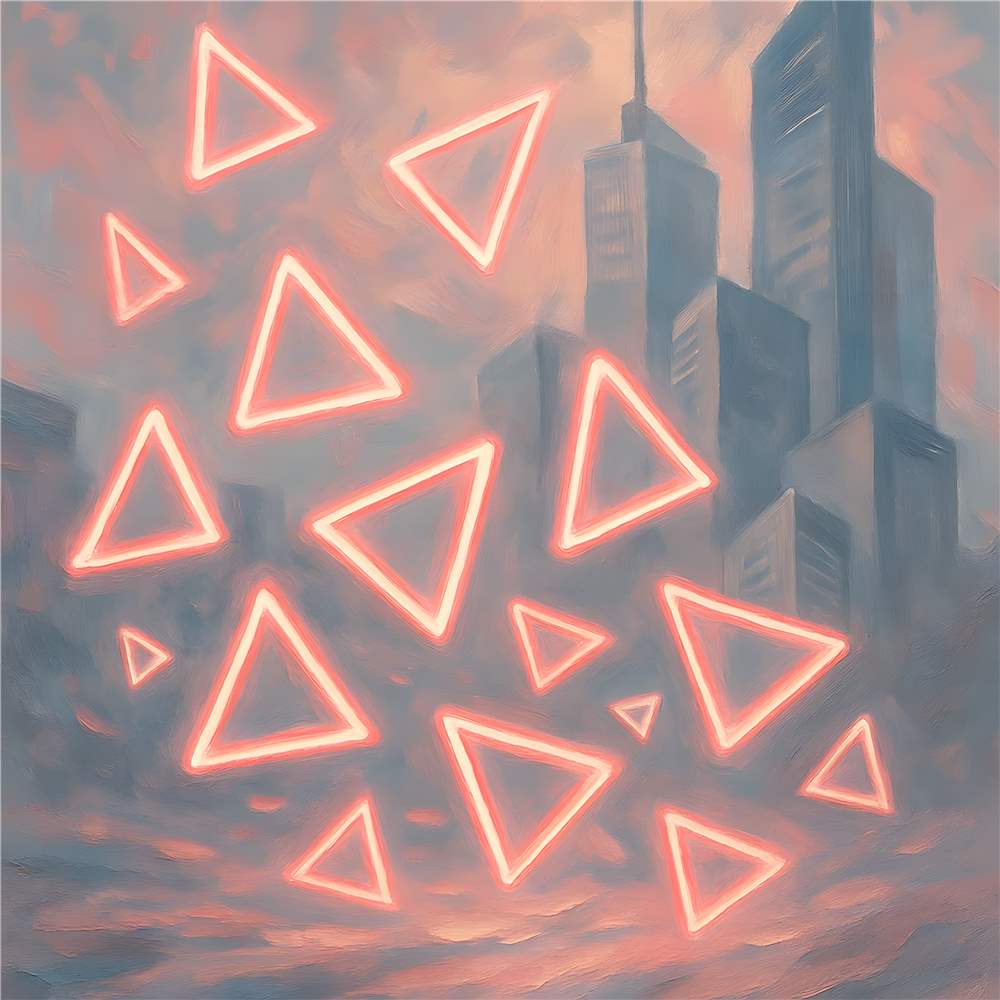 Neon Triangler i Abstrakt Bylandskab plakat
