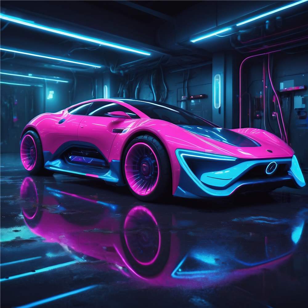 Neon Futurisme: Bil med iøjnefaldende farver plakat