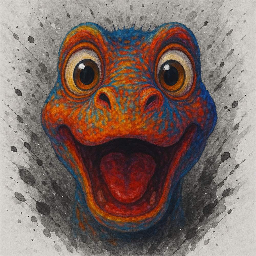 Glad dinosauruss med farverigt udtryk plakat