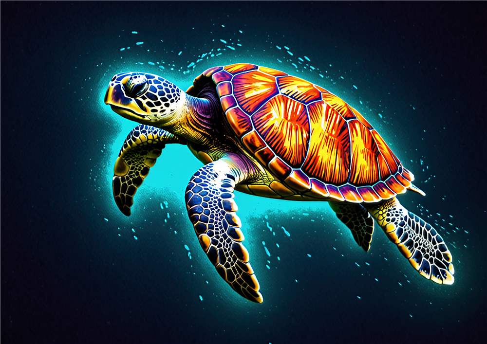 Fantasifuld Skildpadde i Farverigt Hav plakat