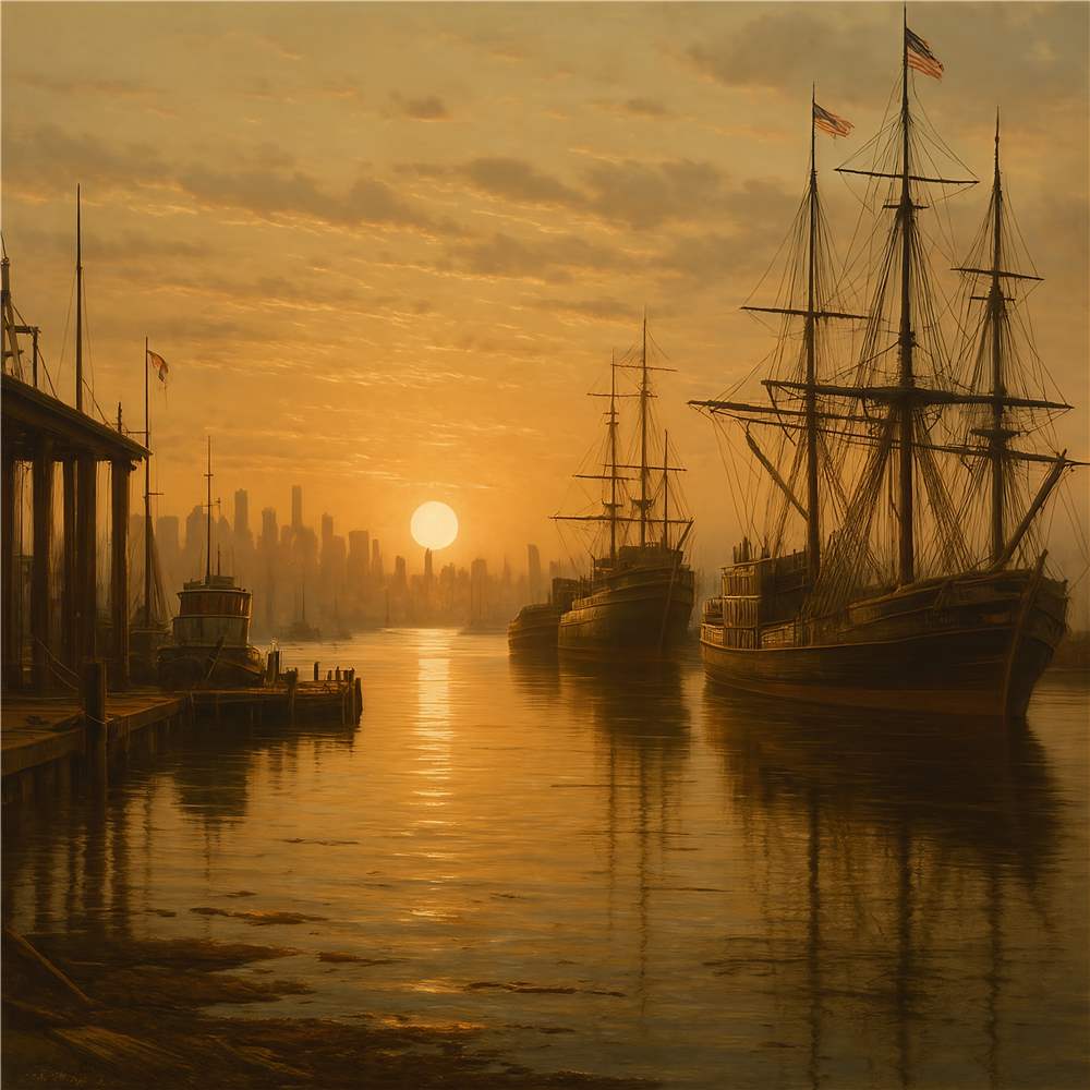 Drømmende Solnedgang over Havnen plakat