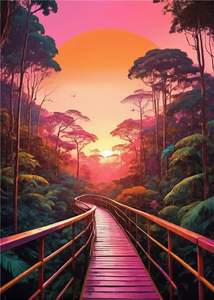 Magisk Skovsti ved Solnedgang plakat