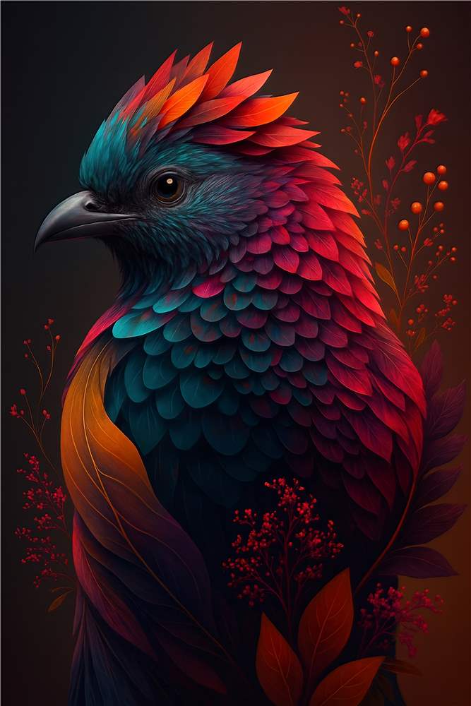 Magisk fugl med blomsterpryd plakat