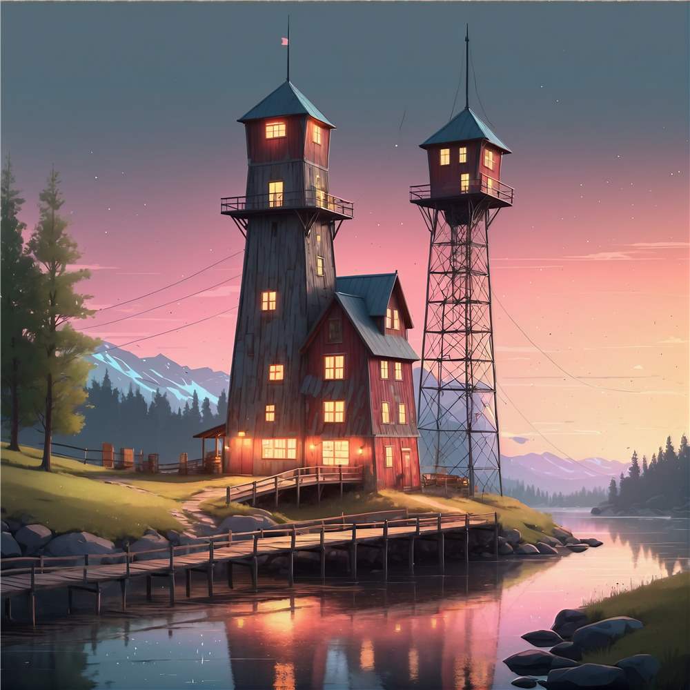 Idyllisk Landsby ved Solnedgang plakat