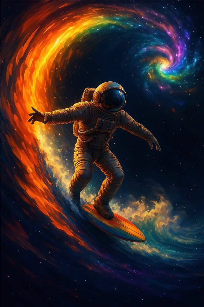 Astronaut på Surfebølge i Universet plakat