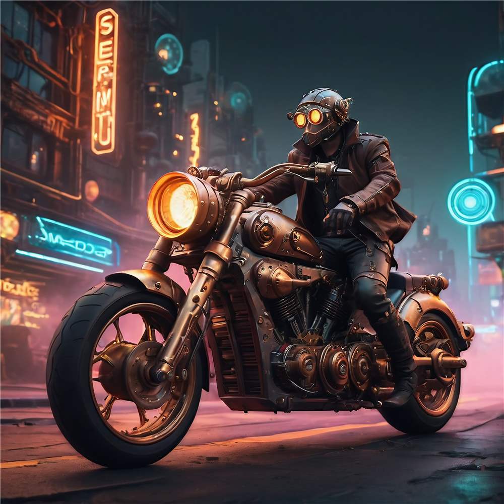 Neonmotorcykelrytter i Steampunk Univers plakat