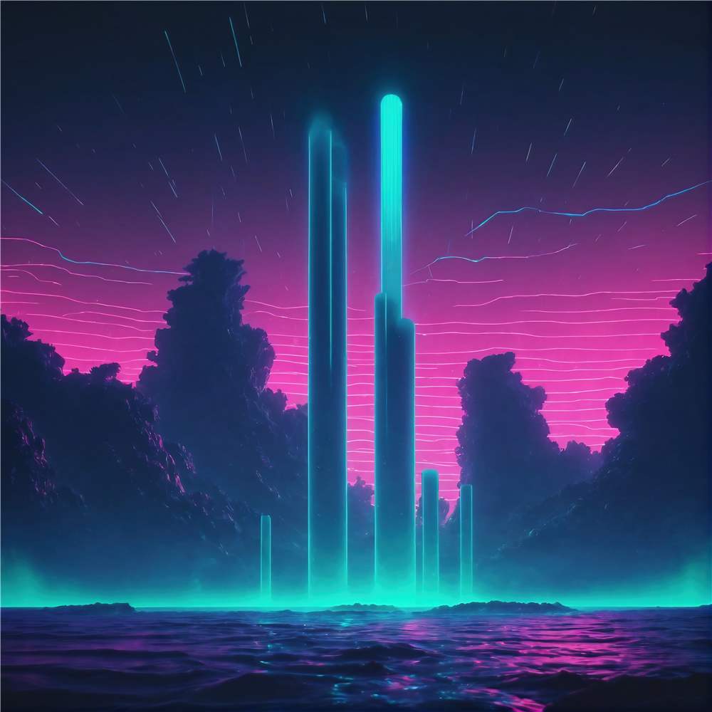 Neon Drømme: Futuristisk Landskab plakat