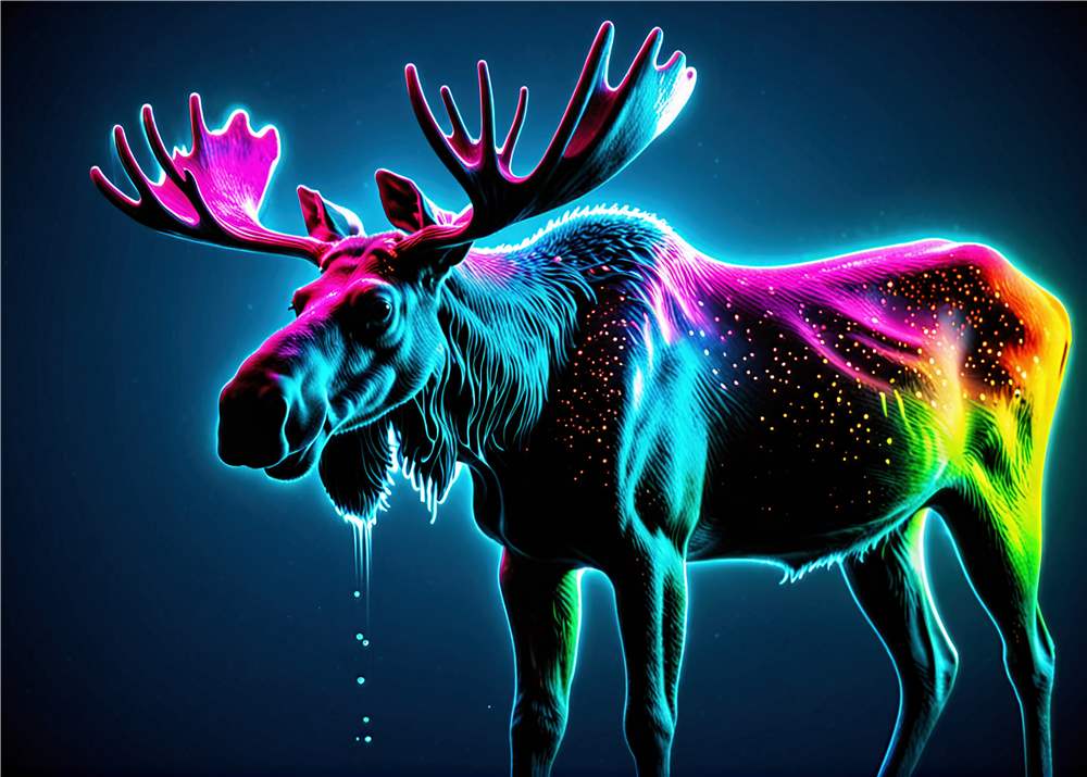 Neonfarvet Elg med Dramatisk Stil plakat