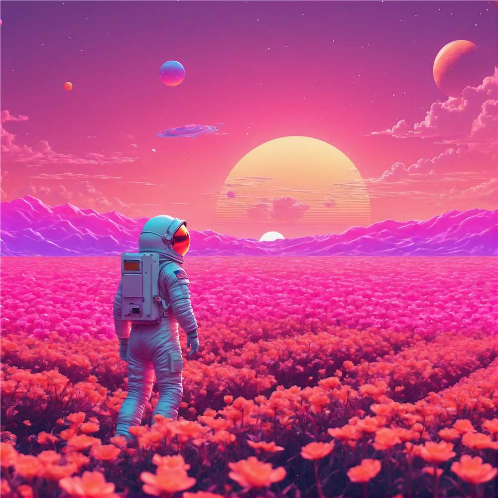 Astronaut i En Drømmende Pink Verden plakat