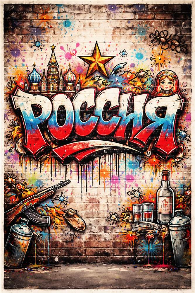 Farverig Russisk Graffiti Kunst plakat