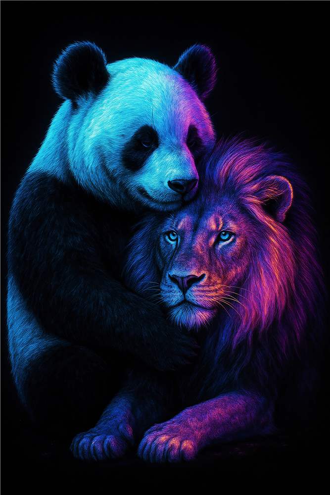 Neon Pandas Venskab med Løven plakat