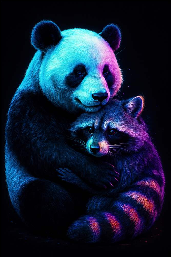 Neon Kram: Panda og Vaskebjørn Venner plakat