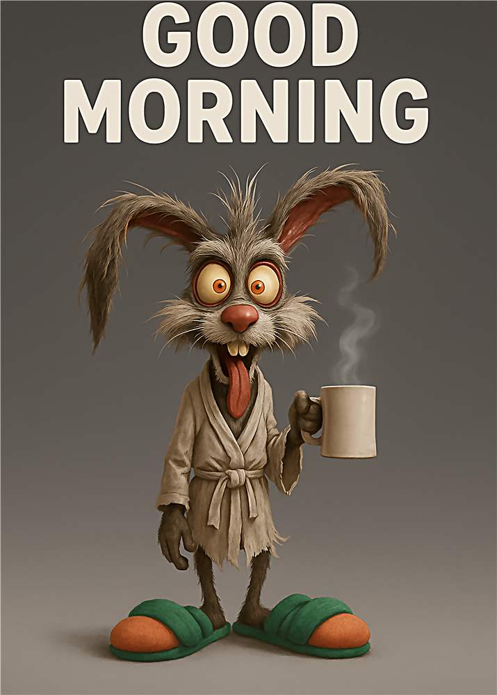 Kaffeglæde med en sjov kanin plakat