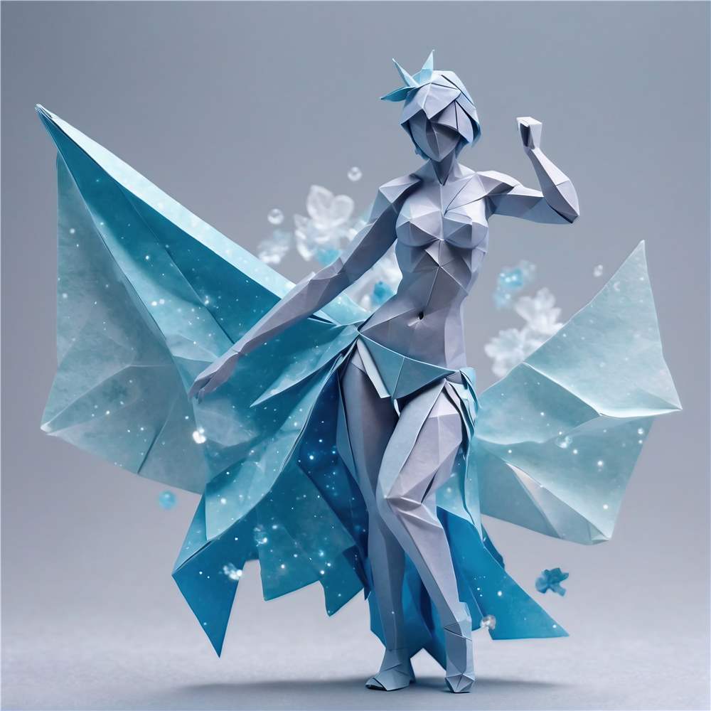 Blå Origami Danser i Skønhed plakat
