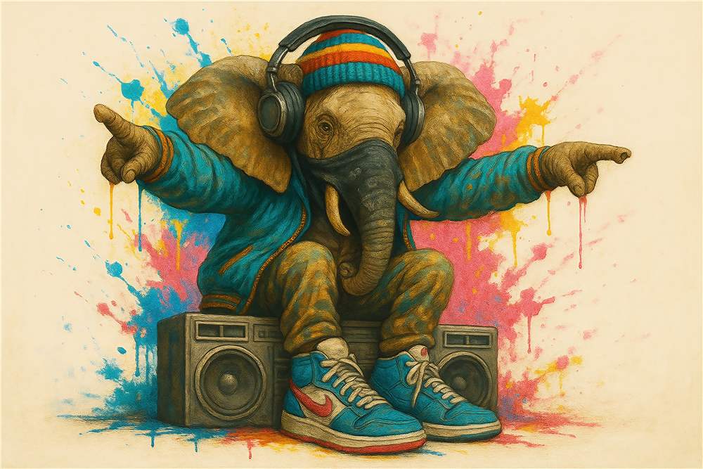 Hip Hop Elefant med Stil og Vibes plakat