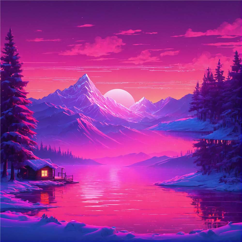 Magisk bjerglandskab ved solnedgang plakat