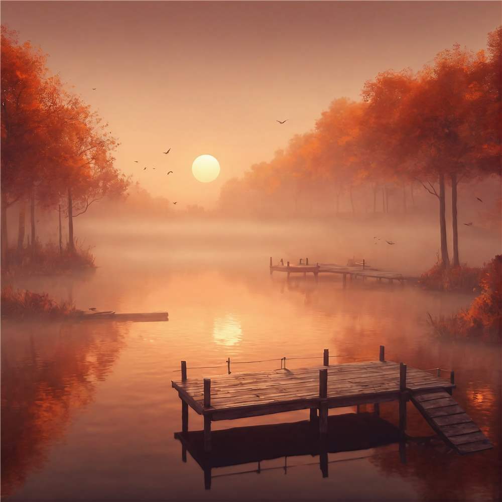 Harmonisk solnedgang over stille sø plakat