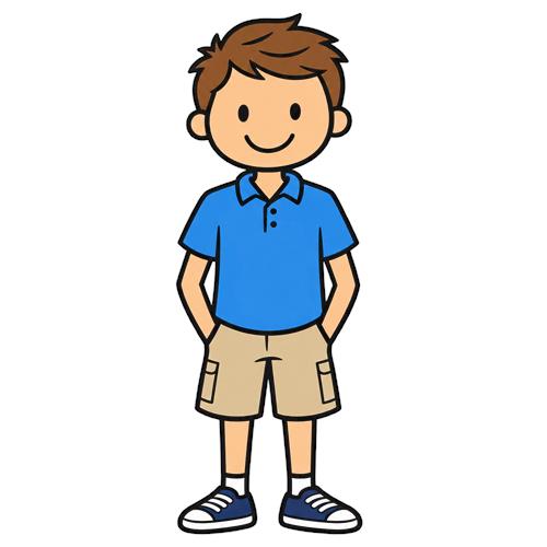 Smilende dreng i blå poloshirt