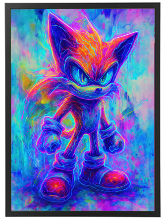 Et levende og farverigt billede af en karakter med lysende detaljer og en futuristisk stil.