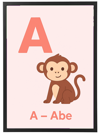 Et farverigt billede af en abe med bogstavet A til at hjælpe børn med at lære alfabetet.
