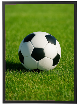 Et nærbillede af en fodbold liggende på grønt græs.