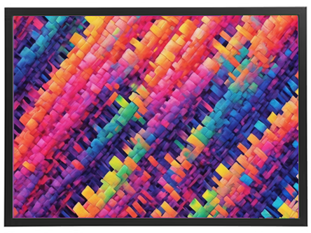 Et livligt og farverigt abstrakt mønster med diagonale striber i nuancer af pink, blå, og grøn.