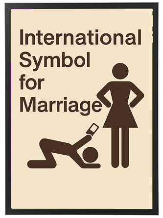 Et ikon, der repræsenterer ægteskab med en mand og en kvinde i en humoristisk situation.