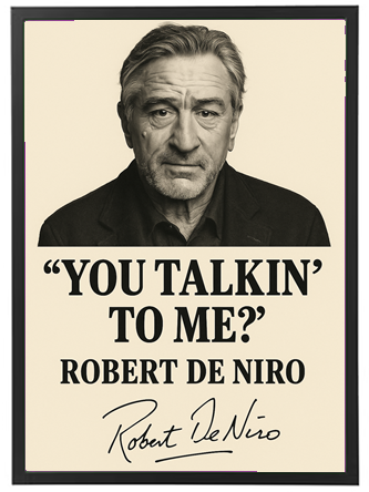 Et billede af Robert De Niro med citatet You Talkin to Me?.