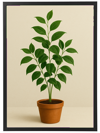 En frodig plante med grønne blade i en lerkrukke, præsenteret på en neutral baggrund.