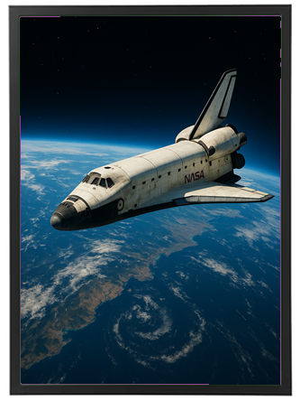 En rumfærge svæver majestætisk i kredsløb over Jorden, omgivet af rummet.