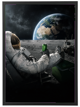 En astronaut sidder afslappet på månens overflade og nyder udsigten til Jorden.