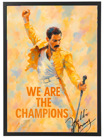 Et farverigt kunstværk af Freddie Mercury, der synger med energi og passion.