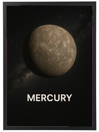 Et billede af planeten Merkur set i rummet med stjerner i baggrunden.