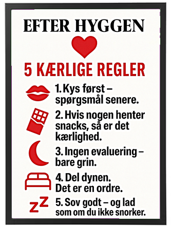 En liste med fem regler for at skabe hygge og kærlighed i forholdet.