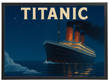Et billede af det berømte skib Titanic, der sejler gennem natten.