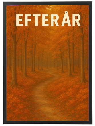 En malerisk skovscene i efterårsfarver med en snoet sti gennem gyldne træer.