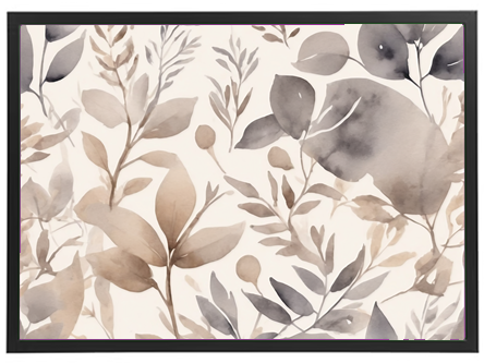 Et smukt akvarelmaleri med bløde farver og detaljerede plante- og blomstermotiver.