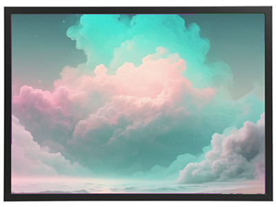 Et smukt maleri af skyer i bløde pastelnuancer af blå, grøn og lyserød.
