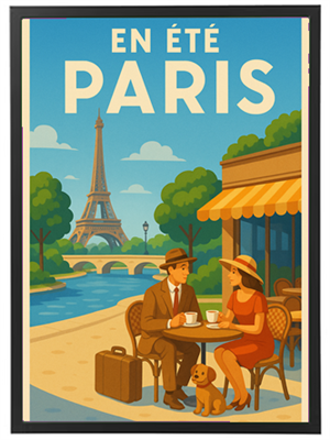 Et romantisk cafébesøg i Paris med Eiffeltårnet i baggrunden.