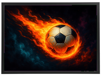 Et billede af en fodbold, der bevæger sig hurtigt og efterlader et spor af ild.