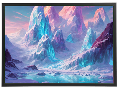 Et betagende vinterlandskab med høje, isklædte bjerge og en spejlende sø.