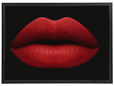 Et nærbillede af fyldige, røde læber mod en sort baggrund.