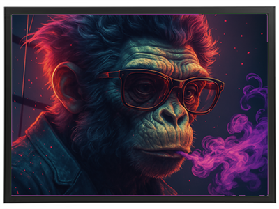 Et farverigt billede af en abe iført briller, der ryger og har en cool attitude.