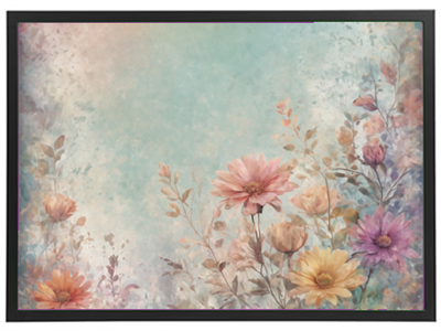En smuk, malerisk fremstilling af blomster i bløde pastelfarver på en lys baggrund.
