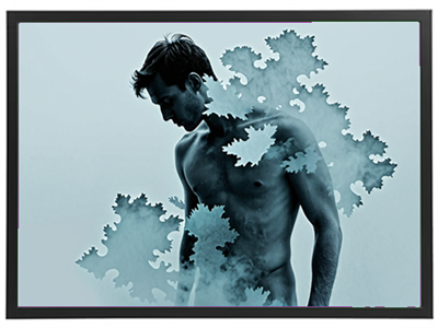 Billedet viser en mandlig silhuet, der er integreret med organiske, bladlignende former og røg.