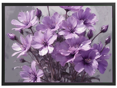 En kunstnerisk gengivelse af en buket med lilla blomster, der fremhæver deres skønhed.