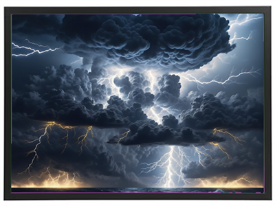 Et dramatisk billede af mørke skyer og lyn, der oplyser nattehimlen.