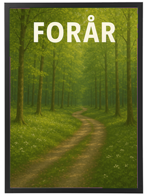 Et malerisk skovlandskab med en snoet sti omgivet af frodige grønne træer.