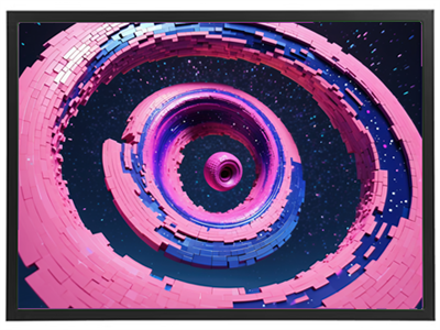 En abstrakt 3D-illustration af en spiral lavet af farverige blokke, der skaber en dybdeeffekt.