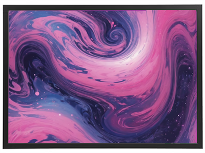 Et dynamisk og farverigt abstrakt billede med svirvende nuancer af pink og blå, der skaber en galaktisk effekt.